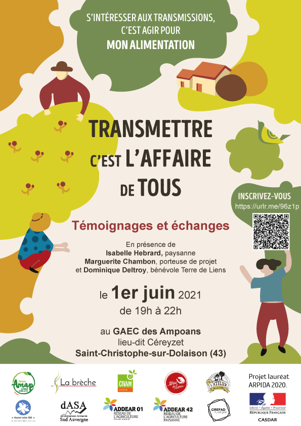 Transmettre, c'est l'affaire de tous : témoignages et échanges le 1er juin 2021 de 19h à 22h au Gaec des Ampoans lieu-dit Céreyzet, Saint Christoph sur Dolaizon